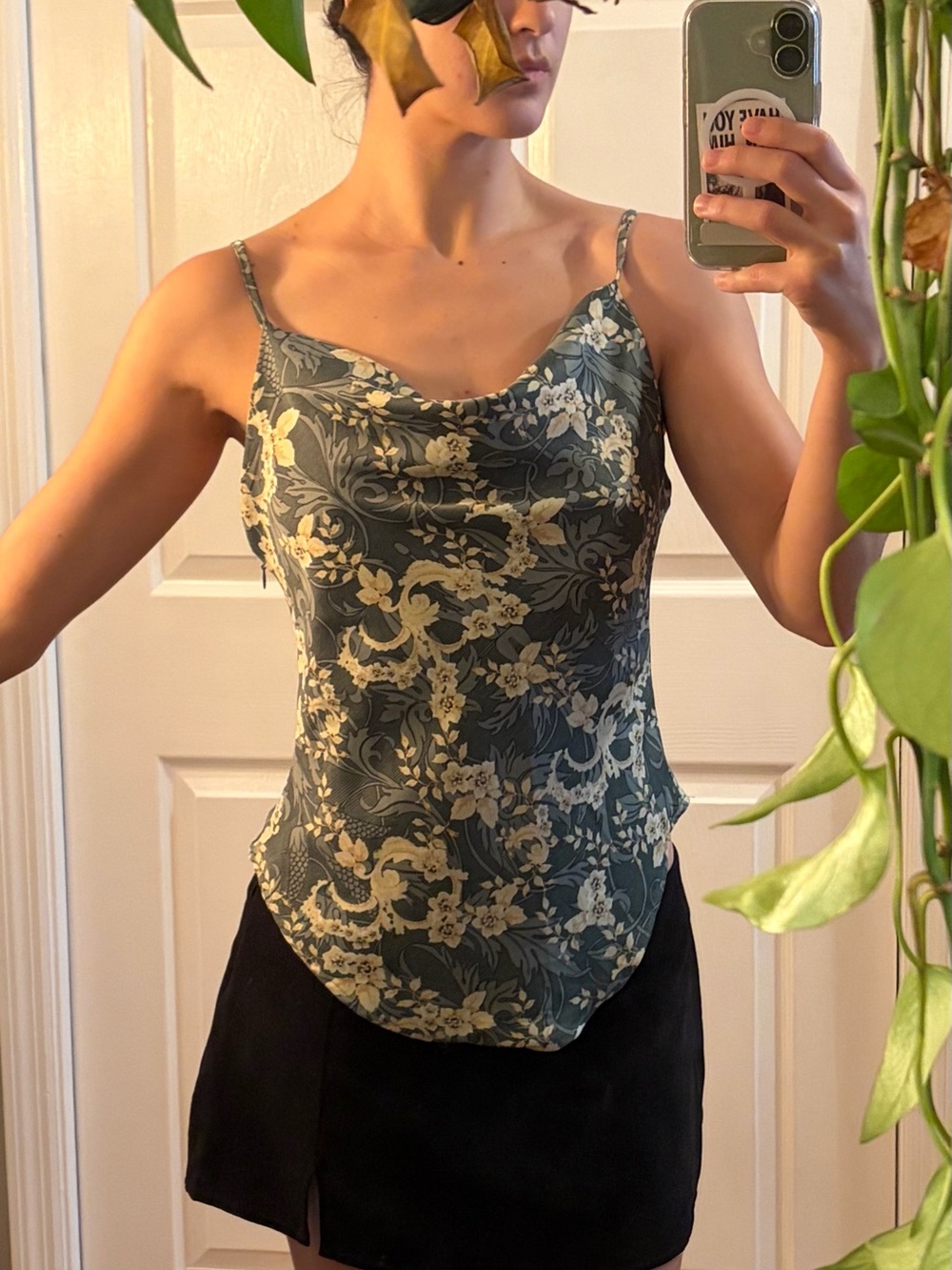 Urban Outfitters Green Floral Satin Cowl Camisole